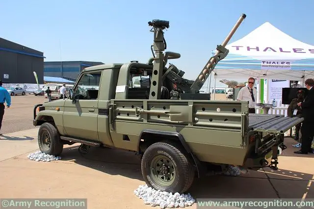 At AAD 2014, Thales South Africa showcases its automated mortar weapons platform Scorpion mounted on a light tactical vehicle Toyota Land Cruiser 4x4 pickup chassis. The system is fully designed and developped by Thales South Africa for the African Market. 