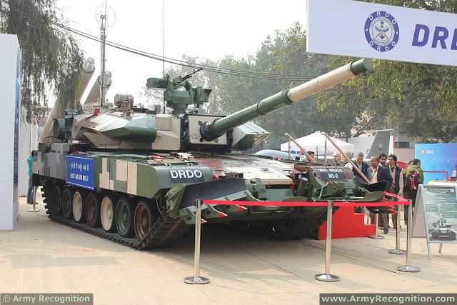 The Defence Research & Development Organisation (DRDO) of India unveils the latest generation of its local-made main battle tank, Arjun MK II at Defexpo 2014, defense exhibition in New Delhi, India. The state-of-the-art ARJUN Main Battle Tank Mk II has been designed and developed by DRDO by incorporating numerous improvements over and above the ARJUN MBT Mk I which is already in service with the Indian Army.