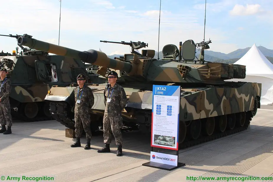South Korea army presents K1A2 main battle tank MBT at ADEX 2017 Seoul South Korea defense exhibition 925 001
