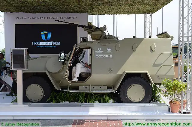 Ukroboronprom, the State Ukrainian Defense Industry showcases the Ukrainian-made Dozor-B 4x4 armoured vehicle at DSA 2016, the Defence Services Asia Exhibition, in Kuala Lumpur, Malaysia. The Dozor B is a 4x4 light armoured personnel carrier (APC) designed and developed in Ukraine by the Company Kharkiv Morozov Machine Building Design Bureau (KMDB).