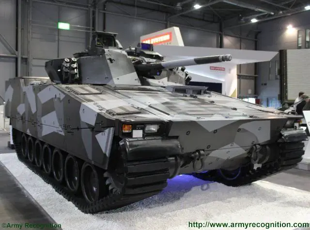 BAE Systems Hagglunds CV9030 infantry fighting vehicle under spotlights at IDET 2015 640 001