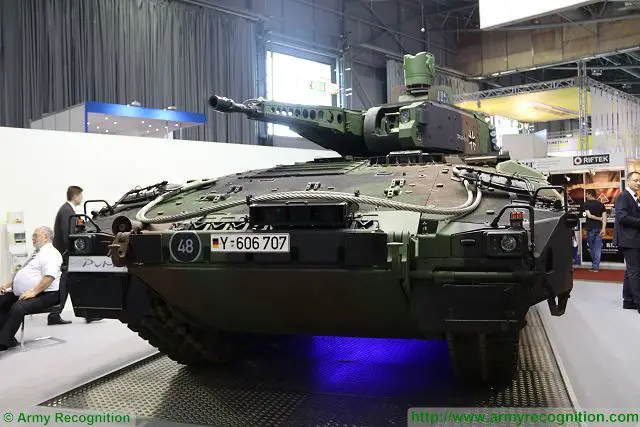 The German Company Projekt System & Management GmbH (PSM) at IDET 2017 with the Puma AIFV, the most modern tracked Armoured Infantry Fighting Vehicle, one of the candidate to replace the old Soviet-made BMP-2 tracked armoured infantry fighting vehicle in service with the Czech Army under the name of BVP-2.