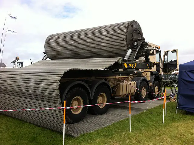 British Company FAUN Trackway presents at MSPO 2015 defense industry exhibition in Kielce, Poland its flagship product, the Heavy Ground Mobility System (HGMS). Designed for use in both military and disaster relief operations, the HGMS is a temporary modular roadway that enables the rapid movement of vehicles over challenging terrain.