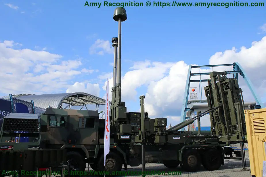 MBDA CAMM air defense missile system mounted on Polish Jelcz 8x8 truck chassis 925 001