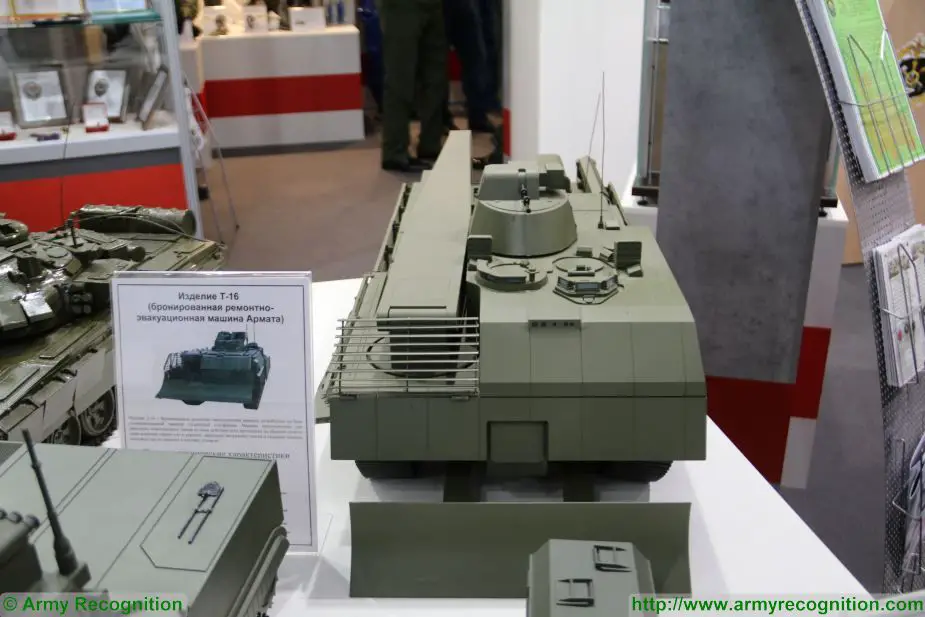 At Army-2017, the International Military Technical Forum, the Russian Ministry of Defense unveils on its booth, a scale model of the T-16 Armata, the recovery tank based on the T-14 Armata main battle tank (MBT). 