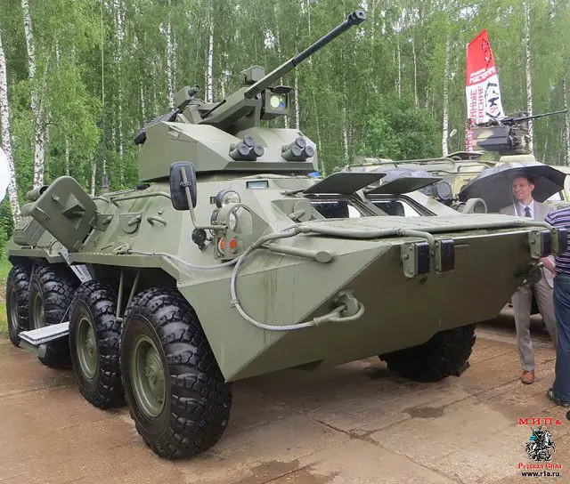 Tuesday, May 29, 2014, during a demonstration at the training range of the automotive technology institute of the Russian Ministry of Defense, the Defense Company Military-Industrial Company LLC (BMK) has unveiled a new variant of the BTR-82A equipped with a new turret, called BTR-82A1.