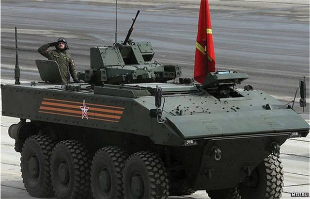 The Russian Army and Marine Corps may receive armored vehicles derived from the Bumerang commonized armored wheeled chassis, according to the Izvestia daily. The Military Industrial Company (VPK), which is the major manufacturer of armored personnel carriers (APC), infantry fighting vehicles (IFV) and armored cars for the Russian Armed Forces, has started the preliminary tests of an amphibious APC derived from the Bumerang. 