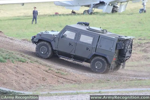 Lynx LMV 4x4 multirole armoured vehicle in live demonstration at Engineering Technologies defence exhibition in Moscow, Russia.