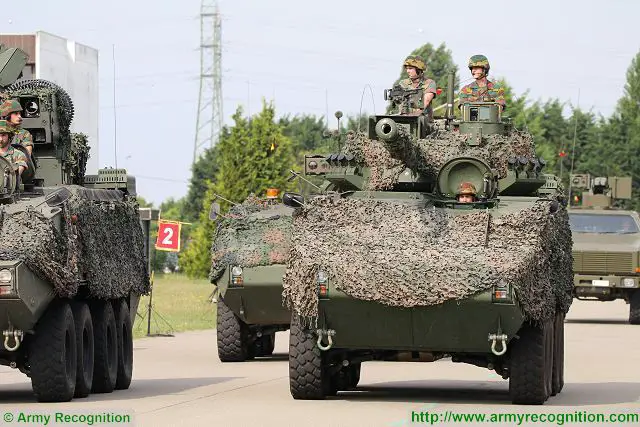 Belgian Army DF-90 fire support vehicle with 90mm cannon based on Piranha IIIC 8x8 armoured vehicle