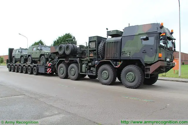 German army MAN military truck with two LMVs on trailer