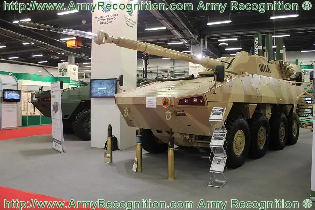 CMI Defence CT-CV 105mm turret systems mounted on the Polish armoured vehicle chassis Rosmak at MSPO 2012 defence Exhibition in Poland.