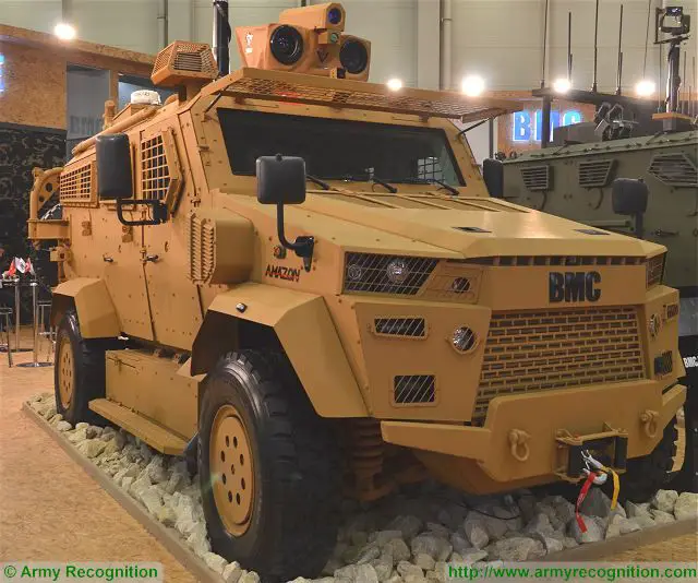The BMC Amazon 4x4 multi-purpose armoured vehicle was presented for the first time to the public during the Defense Exhibition Eurosatory in June 2016. It's new generation of 4x4 combat vehicle offering high level of protection against mine and IEDs threats. 