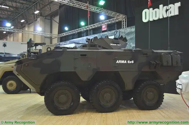 Another version of the Arma at IDEF 2017, is a 6x6 configuration chassis fitted with a one-man turret called Bozok armed with a 12.7mm machine gun. 