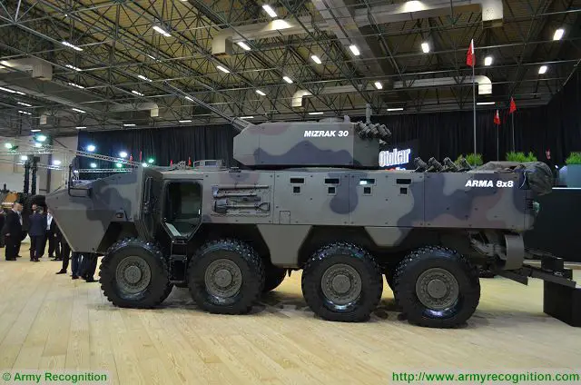 Arma 8x8 with MIZRAK 30 turret at IDEF 2017, International Defense Exhibition in Istanbul, Turkey. 