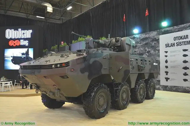 Arma 8x8 with MIZRAK S turret at IDEF 2017, International Defense Exhibition in Istanbul, Turkey.