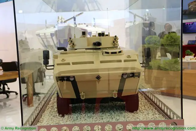 Scale model of Rabdan 8x8 armoured vehicle with BMP-3 turret at IDEF 2017, International Defense Exhibition in Istanbul, Turkey. 