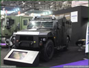 United Kingdom, London. At DSEI 2013, Renault Trucks Defense showcases its The Sherpa Light APC « XL »; Used for deploying a team of 10 officers into a hostile situation or establishing an armored mobile command center. It is also able to receive any mission or weapon system thanks to a large internal volume.