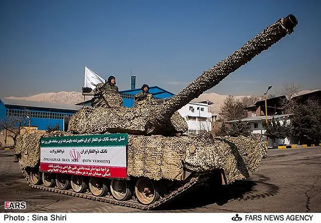 Home-made Zulfiqar (Zolfaqar) tanks optimized by Iranian Army experts were unveiled by Commander of the Iranian Army Ground Force Brigadier General Ahmad Reza Pourdastan on Monday, February 4, 2013. During the unveiling ceremony, which was attended by a group of army commanders and high-ranking military officials, advanced versions of Zolfaqar tank was unveiled. 