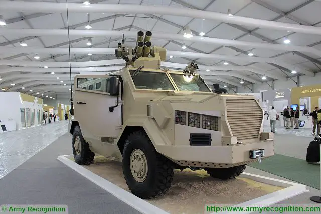 One of the new armoured vehicle unveiled by KADDB at SOFEX 2016 is the new Al-Wash 4x4 APC 'Armoured Personnel Carrier) which is based on Czech-made 4x4 TATRA truck chassis. The layout of the vehicle is standard with the engine at the front, the crew compartment in the middle and the troops area at the rear.