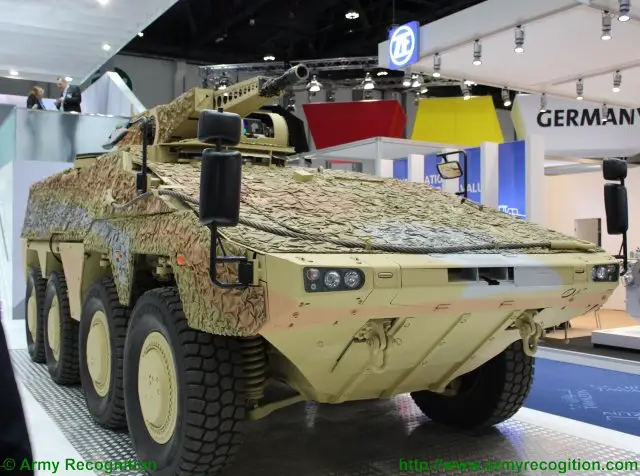 KMW presents the GTK Boxer variant with a LANCE RC turret at IDEX 2015 640 001