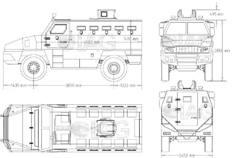 Rila 4x4 MRAP Mine Resistant Ambush Protected vehicle APC personnel carrier IAG line drawing blueprint 001