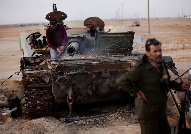Civilian vehicles are also transformed into armoured vehicle, armour plates are fitted around the vehicle to increase the protection against anti-tank rocket and small arms firing. Libyan rebel fighter’s cuts metal from destroyed tanks to be used to create armour for light rebel vehicles.