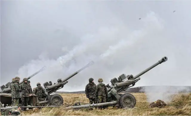 Members of 7th Parachute Regiment Royal Horse Artillery firing 105mm L118 Light Guns during Exercise Eagles Resolve 