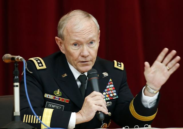 Joint Chiefs of Staff chairman of U.S. Armed Forces Gen Martin Dempsey offered five military options to control the conflict in Syria, including limited strikes and establishing a no-fly zone. But he said using force in Syria would be "no less than an act of war" and could cost the US billions of dollars.