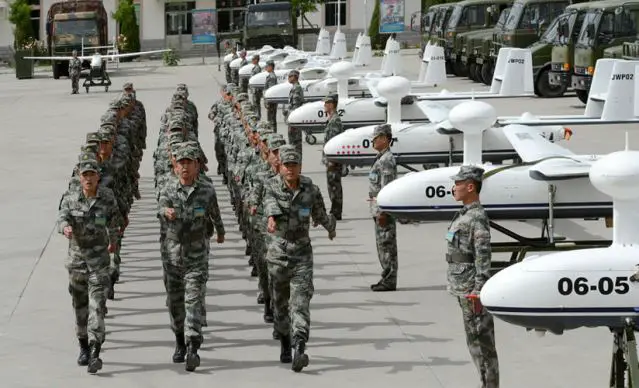 During a military tarining exercise in central China's Hubei province, unmanned aerial vehicles played the role of hostile forces — the "blue team" — against the Chinese reserve anti-artillery division, according to the PLA Daily, the official newspaper of China's armed forces.