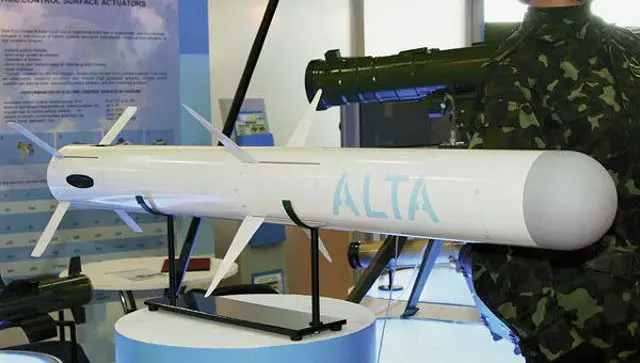 Ukraine on Friday, September 26, presented the first indigenous surface-to-air missile Alta, reports the Ukrainian public consortium Ukroboronprom. "The versatile missile Alta, the first missile designed entirely in Ukraine that uses a dual guidance, aroused the greatest interest" of visitors at the international exhibition "Weapons and Security 2014", which takes place in Kiev from September 24 to 27, announced the consortium in a statement. 