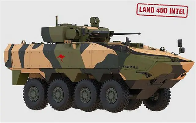 Team Sentinel, leaded by Elbit Systems of Australia, is offering the Sentinel II for the Australian Land 400 Mounted Combat Reconnaissance Capability (MCRC) request for tender. This is described as an integrated combination of the latest-generation Singapore Technologies Kinetics Terrex 8x8 armoured fighting vehicle, a networked combat system that is the next generation of the army's current battle management system, and Elbit Land System's MT30 30mm turret.