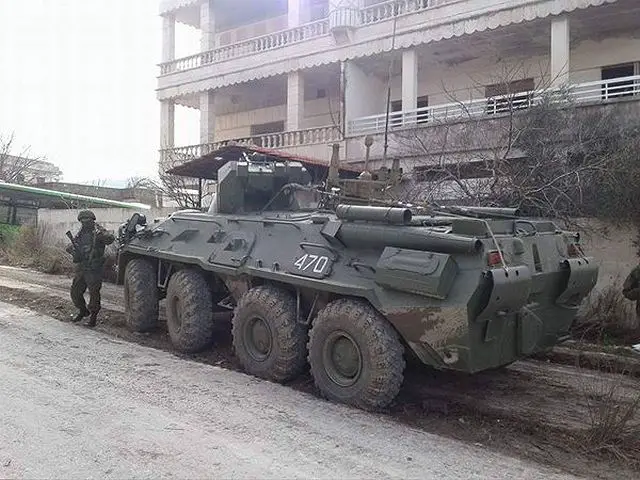 In addition to the T-90 tanks, advanced BTR-82 APCs have been deployed to Syria too. A video by a Syrian news agency showing a BTR-82 sporting the typical three-color camouflage pattern made headlines last fall. Russian voices were clearly heard in the background of the video.