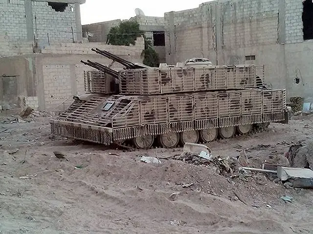 Syrian armed forces develop new upgrade for its range of combat vehicle with local-made armour cage to increase protection against anti-tank-missile and RPG (Rocket Propelled Grenade). Many pictures are published on Internet showing T-72 fitted with armour cage, but also the ZSU-23-4 Shilka anti-aircraft gun. 