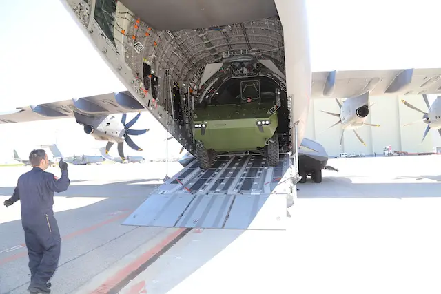 GDELS and Airbus test loaded a Piranha V in an A400M