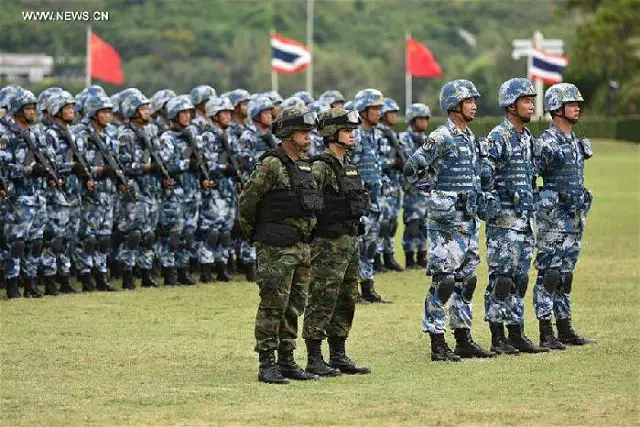 Thai and Chinese marine corps held an opening ceremony for a joint military exercise codenamed Blue Strike 2016 here on Saturday, May 21, 2016. The opening ceremony, held at Sattahip Naval Base, Chon Buri province, was presided over by Royal Thai Navy Fleet Commander Naris Prathumsuwan and Wang Hai, deputy commander of Chinese Navy.