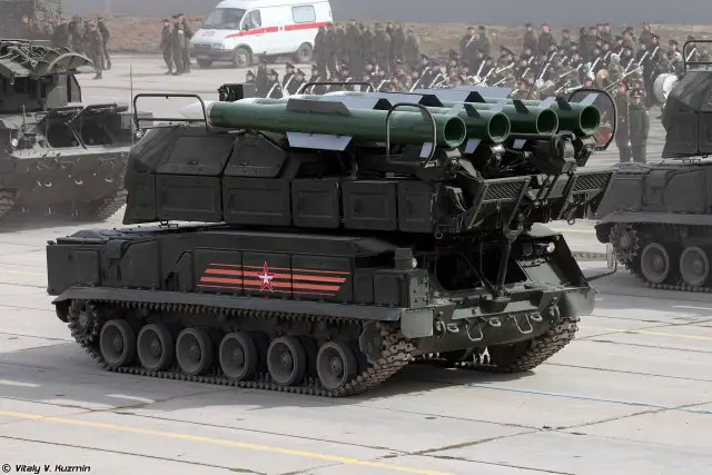 The Buk-M2 (NATO name SA-17 Grizzly) is a russian made mobile medium-range surface-to-air missile (SAM) system designed to defend field troops and logistical installations against air threats. The Buk-M2 can engage a wide variety of targets from aircraft to missiles flying at an altitude of between 10 and 24,000 m out a maximum range of 50 km in given conditions. The SA-17 Grizzly can engage simultaneous of up to 24 targets flying from any direction.
