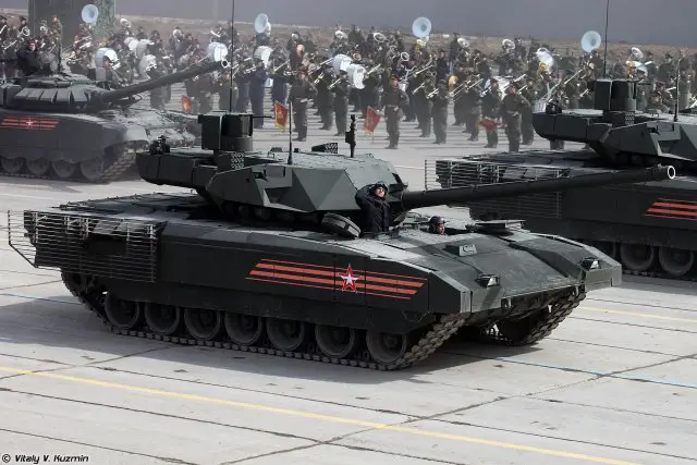 The T-14 Armata is the newest Russian main battle tank. The T-14 Armata was unveiled for the first time to the public during the military parade in Moscow for the Victory Day, May 9, 2015. The T-14 Armata is equipped with an unmanned turret and all the crew is located at the front of the hull. The new unmanned remote turret of Arama T-14 would be equipped with new generation of 125mm 2A82-1M smoothbore gun with an automatic loader and 32 rounds ready to use. The main gun can fire also new laser-guided missile with a range from 7 to 12 km.