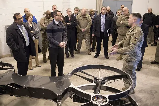The U.S. Army Research Laboratory and industry partners demonstrated the flying capabilities of a unique rectangular-shaped quadcopter also named the "hoverbike" joint tactical aerial resupply vehicle, or JTARV. during a visit from Department of Defense officials January 10, 2017. 