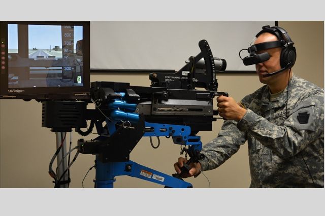The U.S. Army simulations section here recently received the brigade combat team individual reality trainer, which is designed to train Soldiers on un-stabilized gunnery systems including the M2 machine gun, Mark 19 grenade launcher and M240B machine gun variants. 