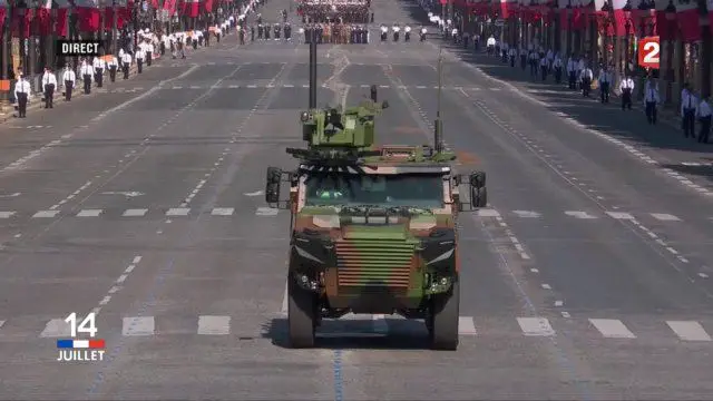 The Griffon, latest generation of wheeled armoured vehicle for the French army at the military parade on on Bastille Day, July 14, along the famous Champs-Elysées in Paris, France. This vehicle will replace the old VAB (Véhicule de l'Avant Blindé - Front line armoured vehicle) in service with the French Army since 1974. 