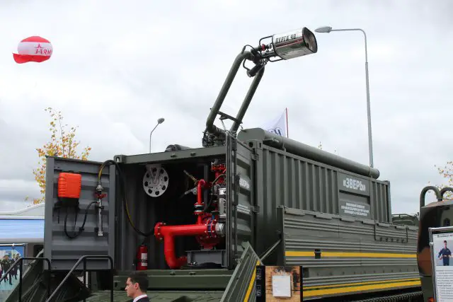 The firefighters of the Russian Defense Ministry will be issued Zver mobile chemical protection and camouflaging systems. The Zver developed by the Advanced Firefighting Technologies Company (Russian acronym SOPOT) in St. Petersburg can put out fires at nuclear weapons depots, prevent large-scale radioactive contamination and camouflage combat vehicles from enemy radars and spy satellites in a few seconds, according to the Izvestia daily.