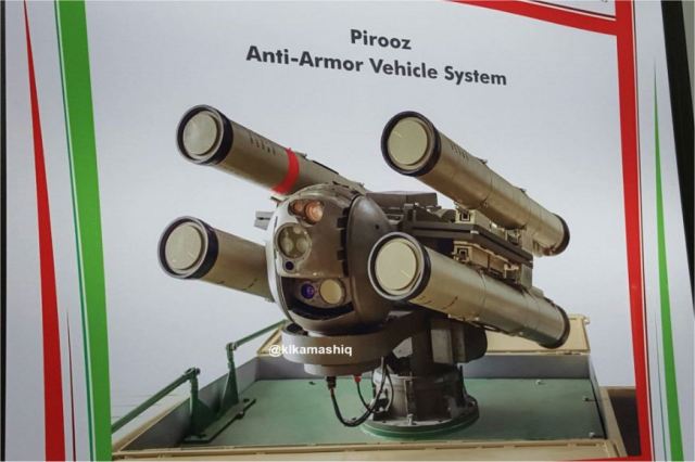 At the Defense Exhibition IQDEX 2017 that was held in Baghdad (Iraq) from the 5 to 7 March 2017, the Iranian Defense Industry has unveiled the Pirooz, a new anti-tank guided missile (ATGM) platform integrated on a Chinese 4x4 tactical vehicle. 