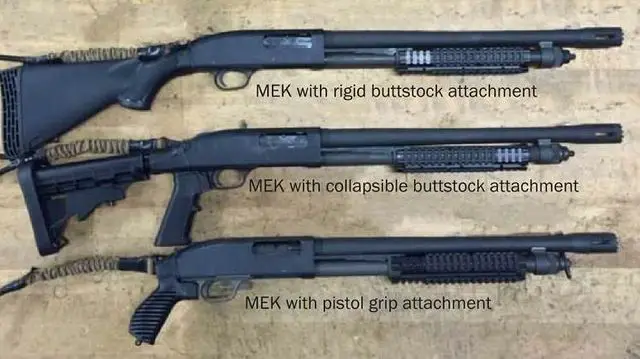 The MEK is a ballistic breaching tool—or what Marines use to safely shoot the locks off of doors. It is designed to augment the M500A2 pump-action shotguns currently used by Marine reconnaissance, security forces, military police, explosive ordnance disposal and special operations units. 