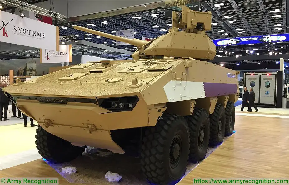 DIMDEX 2018 Al Wajbah VBCI 8x8 armored fitted with Kongsberg turret Protector 30mm cannon 925 001