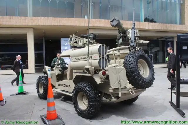 At ExpoDefensa 2015, Maintenance battalion of the Colombian Armed Forces showcases its new light reconnaissance vehicle VRC Cobra (Vehiculo de Reconocimiento de Combate - Reconnaissance Combat Vehicle) especially dedicated to be used in extreme and all-terrain conditions. 