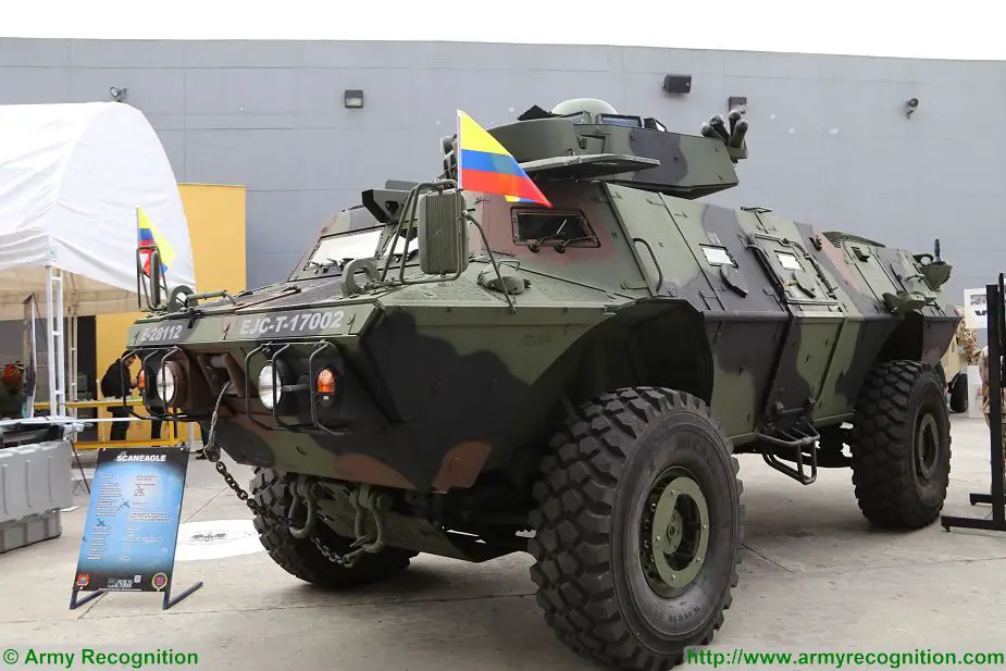 Colombian army presents Pegaso 4x4 APC armoured at ExpoDefensa 2017 defense exhibition Bogota Colombia 925 001