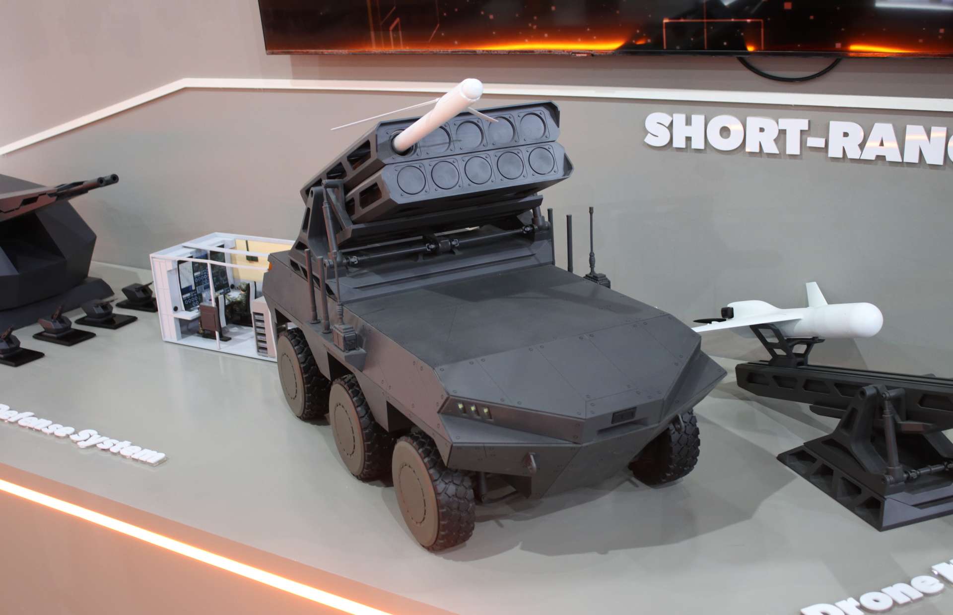 Prototype unmanned 6x6 launcher carrying seeker-equipped interceptor drones with a 30-minute endurance and 100-kilometer range, designed for counter drone missions and operated remotely to reduce crew risk while providing mobile, networked air defense (Picture source: Army Recognition Group).