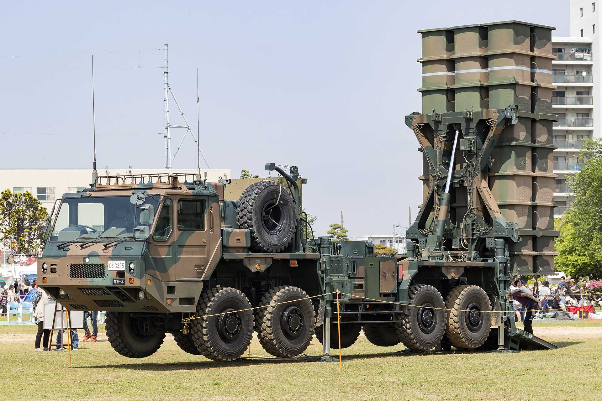 A Japan Ground Self-Defense Force Type-03 surface-to-air missile system during a live-fire drill. The system is set to undergo major upgrades under a new Ministry of Defense program aimed at countering ballistic and hypersonic missile threats.