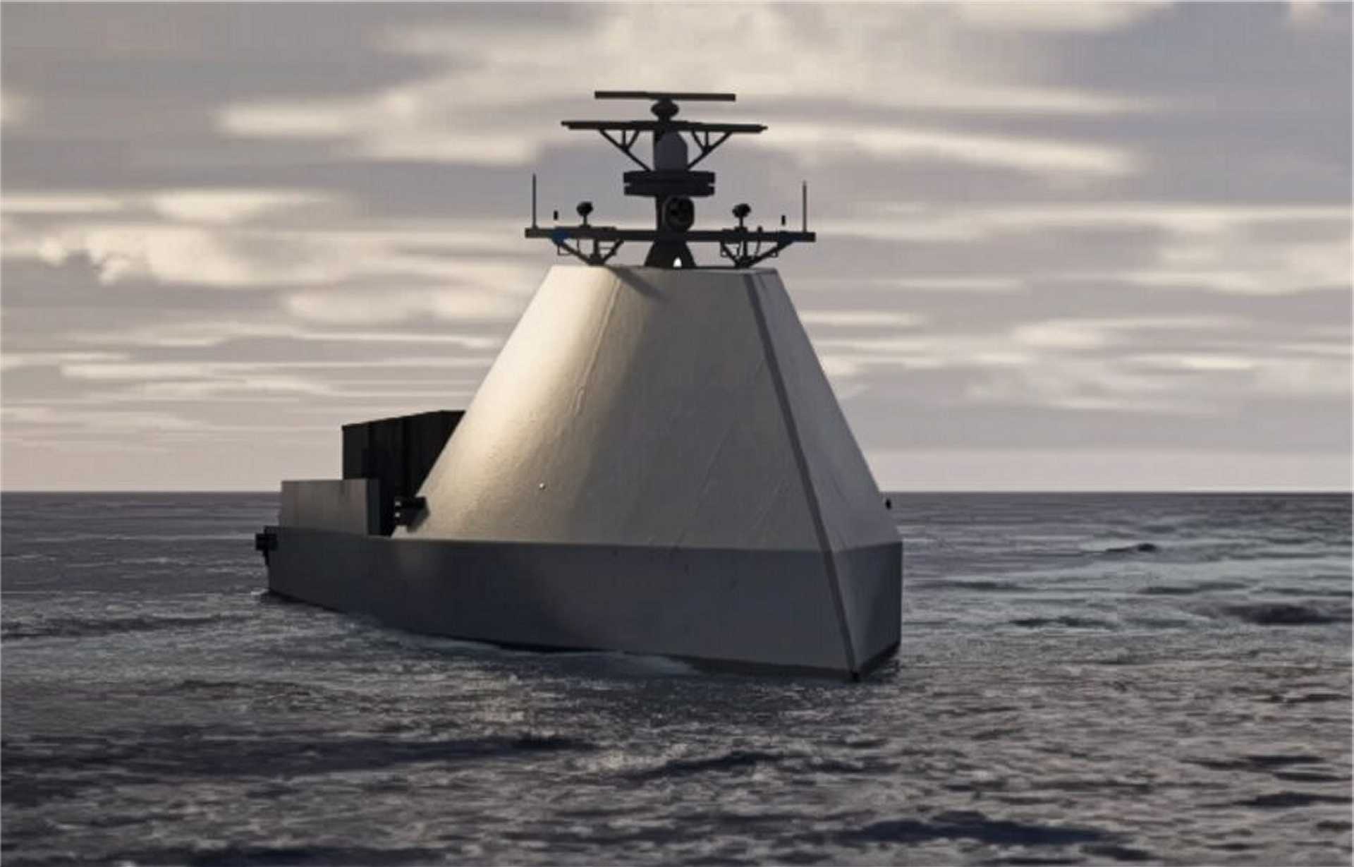 Artistic rendering of ROMULUS, HII’s modular and AI-enabled unmanned surface vessel, equipped with the Odyssey Autonomous Control System for advanced autonomous maritime operations.