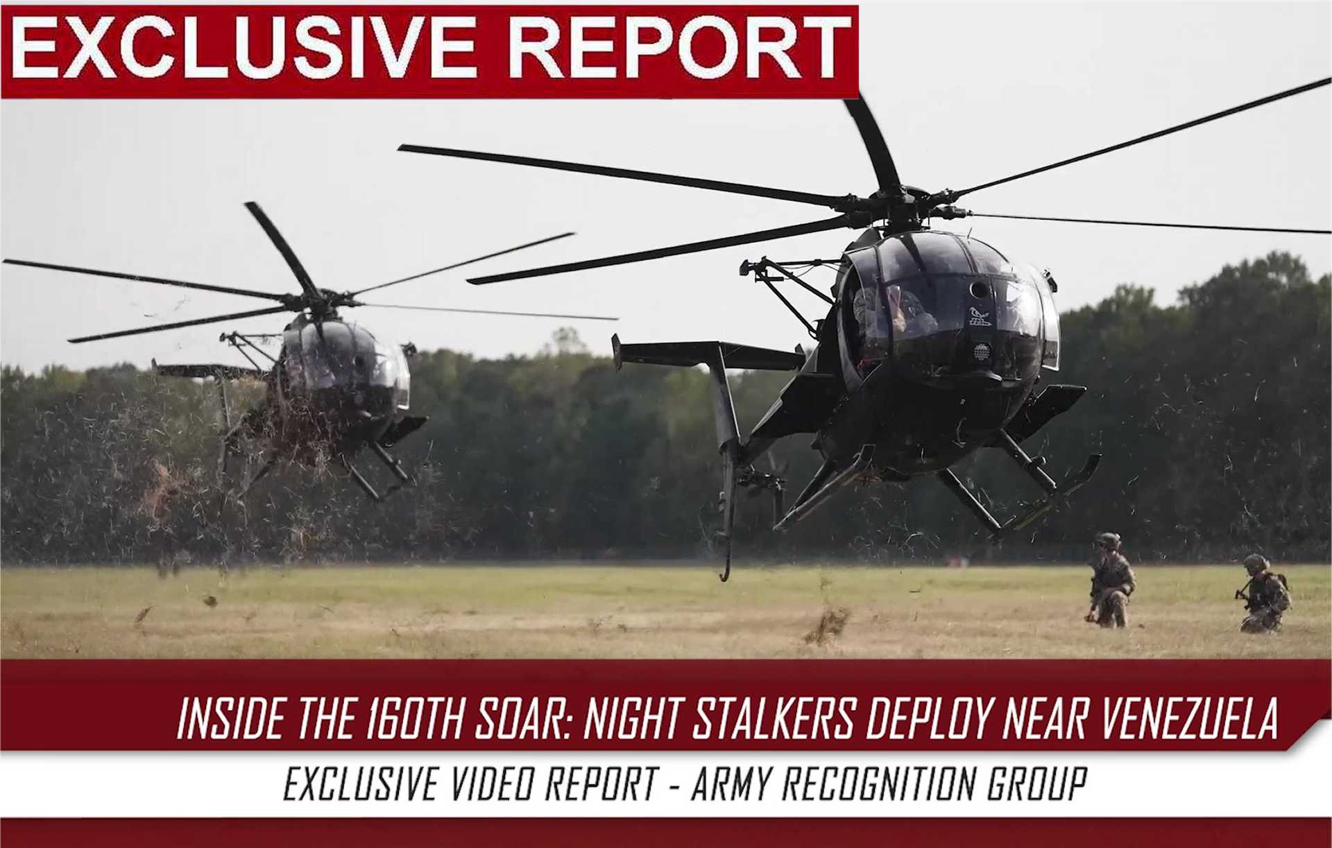 Special Operations Aviation assets from the U.S. Army 160th SOAR Special Operations Aviation Regiment positioned in the Caribbean within range of Venezuelan territory for rapid deployment.